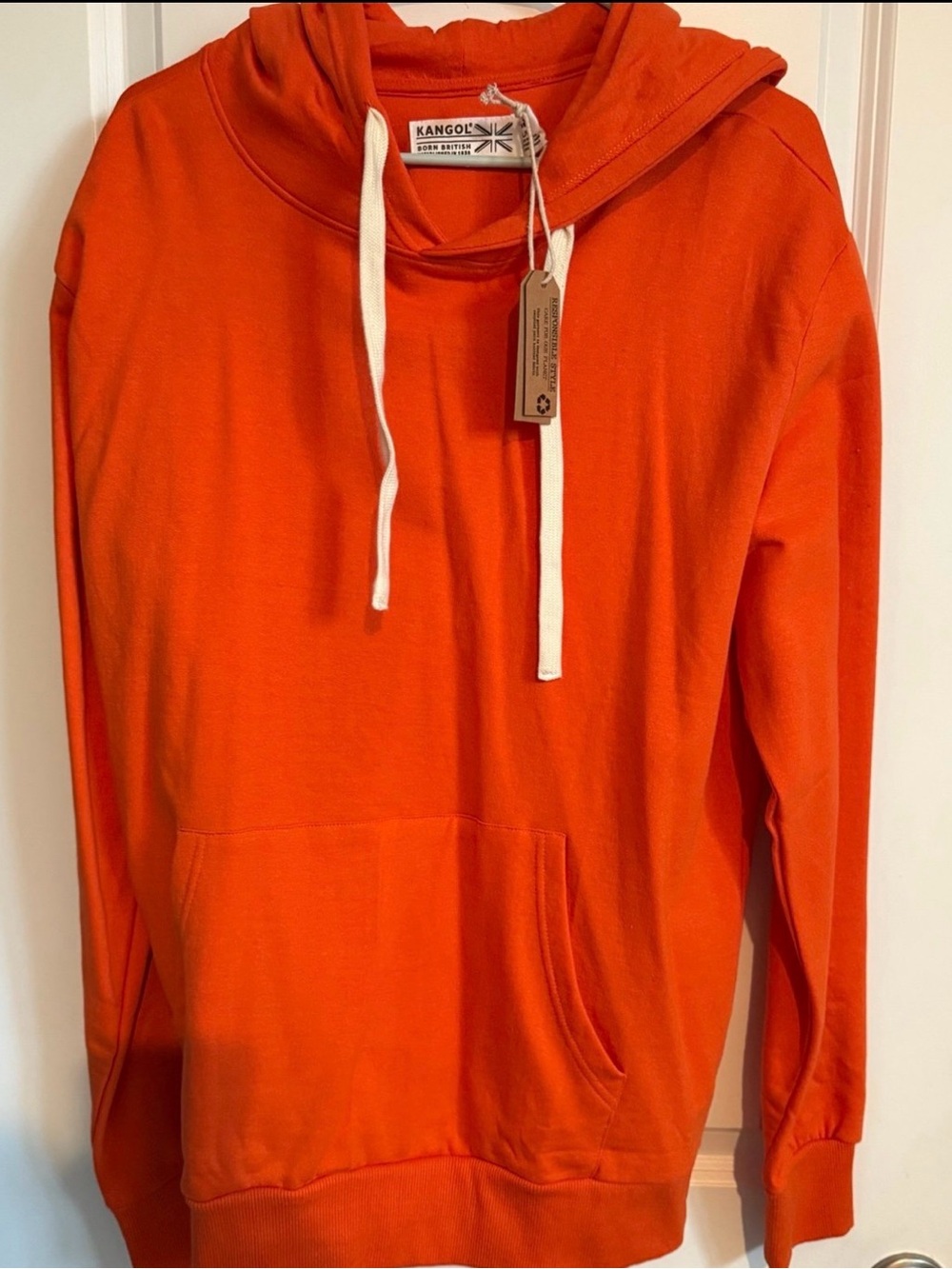 Kangol Men's Bright Orange Hooded Pullover with White Drawstrings